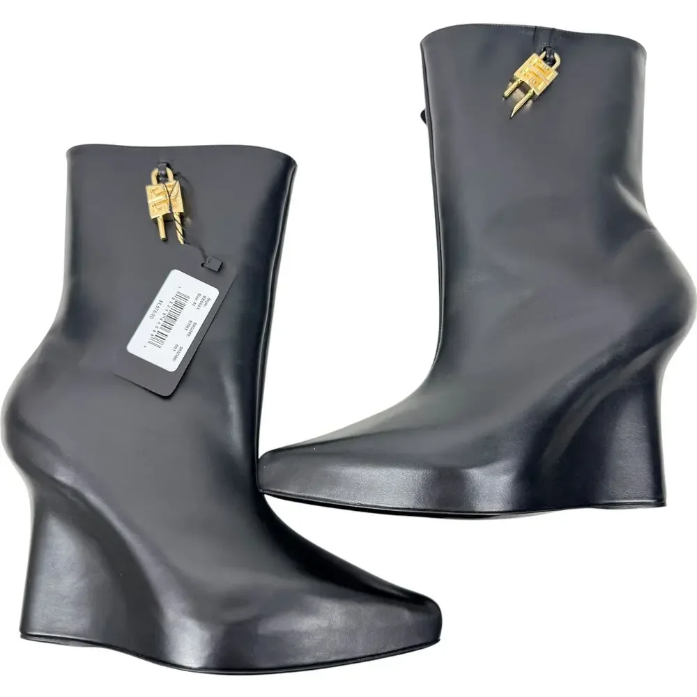 New Givenchy G Lock Hidden Wedge Platform Ankle Boots Black Size 41